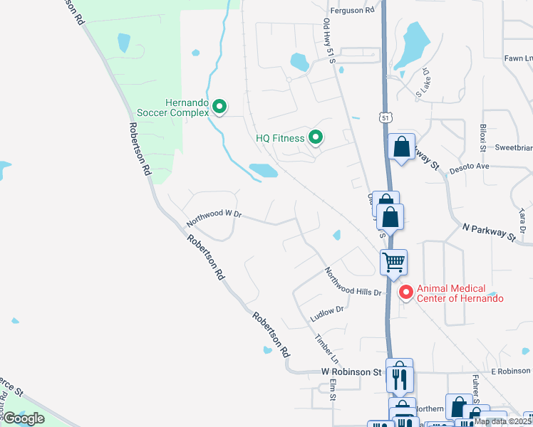 map of restaurants, bars, coffee shops, grocery stores, and more near 738 Northwood West Cove in Hernando