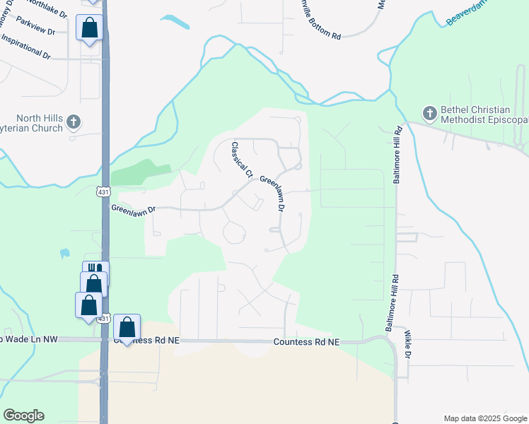 map of restaurants, bars, coffee shops, grocery stores, and more near 114 Portico Drive in Meridianville