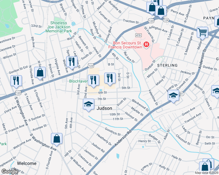 map of restaurants, bars, coffee shops, grocery stores, and more near 2 Neubert Street in Greenville
