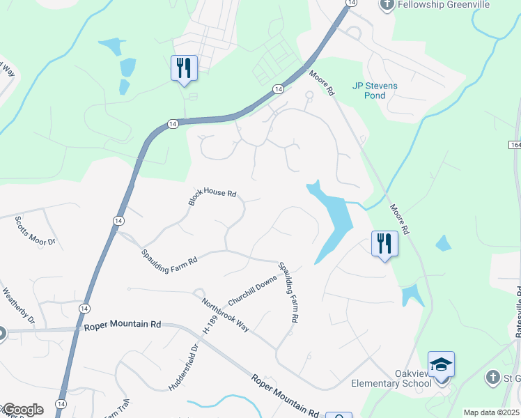 map of restaurants, bars, coffee shops, grocery stores, and more near 10 Secretariat Way in Greenville