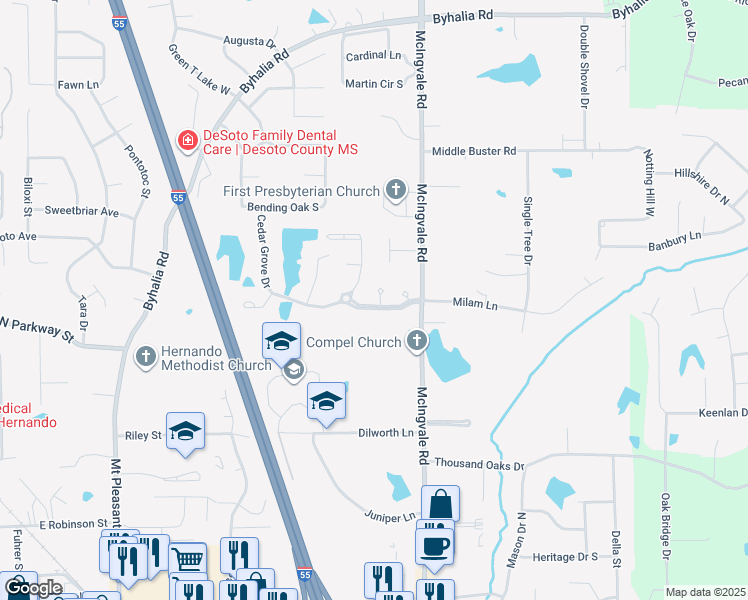 map of restaurants, bars, coffee shops, grocery stores, and more near 1683 Cedar Lake Cove in Hernando