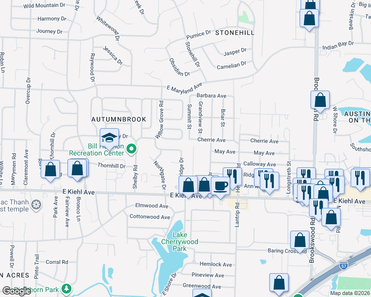 map of restaurants, bars, coffee shops, grocery stores, and more near 8634 Woodridge Drive in Sherwood