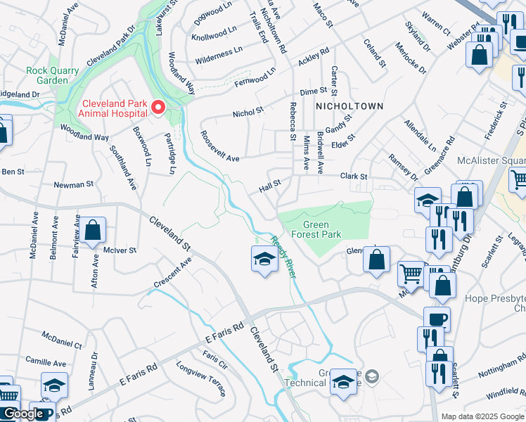 map of restaurants, bars, coffee shops, grocery stores, and more near 5 Colorado Street in Greenville