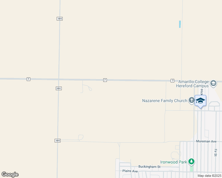 map of restaurants, bars, coffee shops, grocery stores, and more near 3532 County Road 7 in Hereford