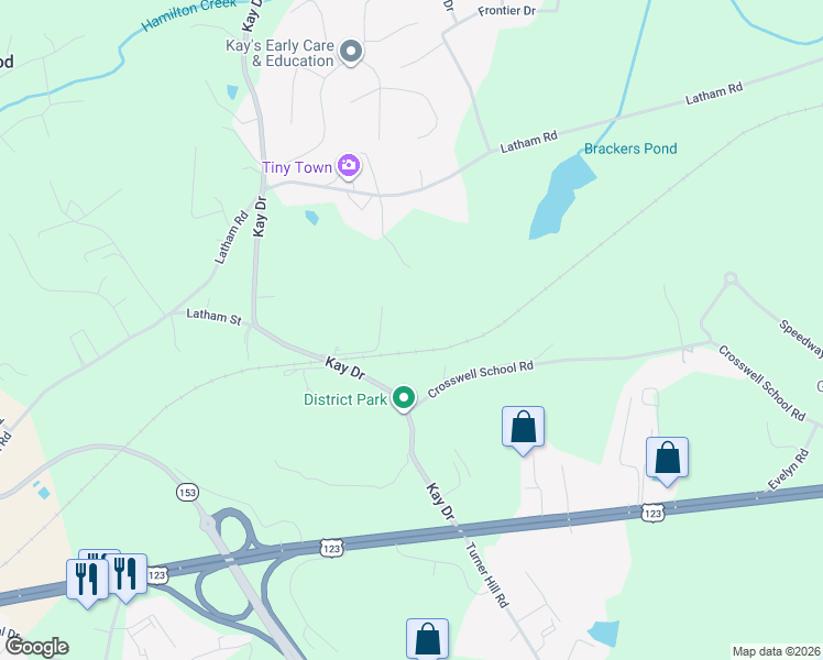 map of restaurants, bars, coffee shops, grocery stores, and more near 201 Kay Drive in Easley