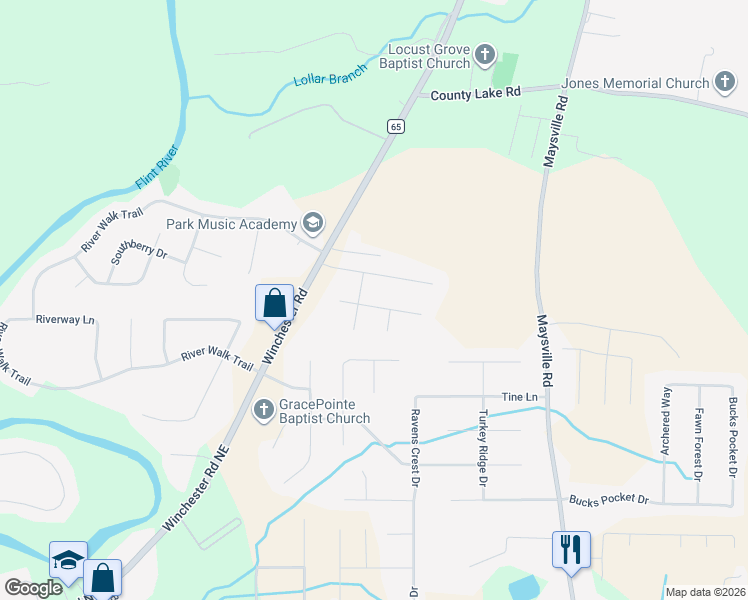 map of restaurants, bars, coffee shops, grocery stores, and more near 211 Ash Ridge Drive in New Market