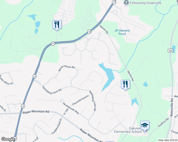 map of restaurants, bars, coffee shops, grocery stores, and more near 507 Spaulding Lake Drive in Greenville