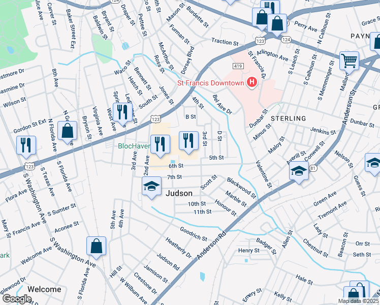 map of restaurants, bars, coffee shops, grocery stores, and more near 2 Neubert Street in Greenville