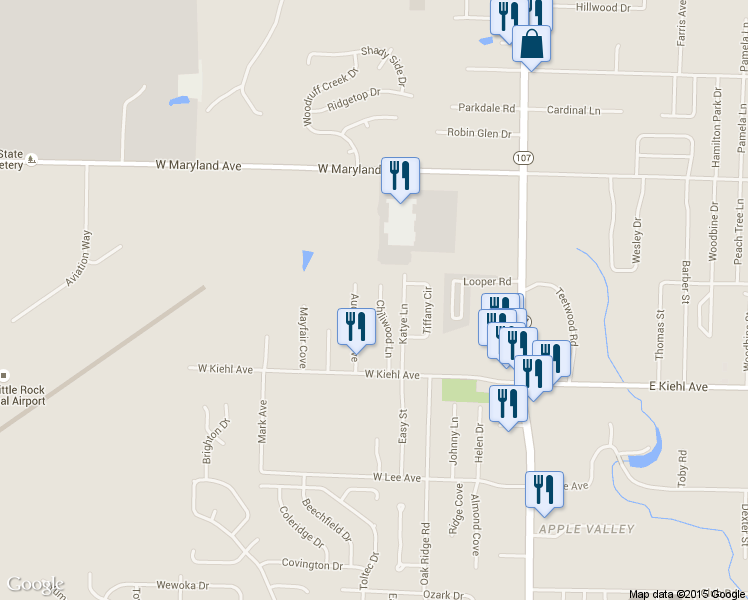 map of restaurants, bars, coffee shops, grocery stores, and more near 123 Chiliwood Lane in Sherwood
