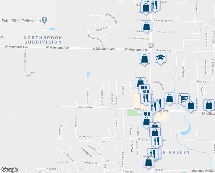map of restaurants, bars, coffee shops, grocery stores, and more near 123 Chiliwood Lane in Sherwood
