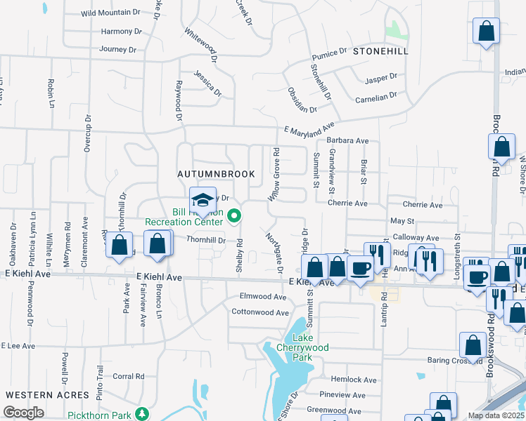 map of restaurants, bars, coffee shops, grocery stores, and more near 5700 Woodridge Lane in Sherwood
