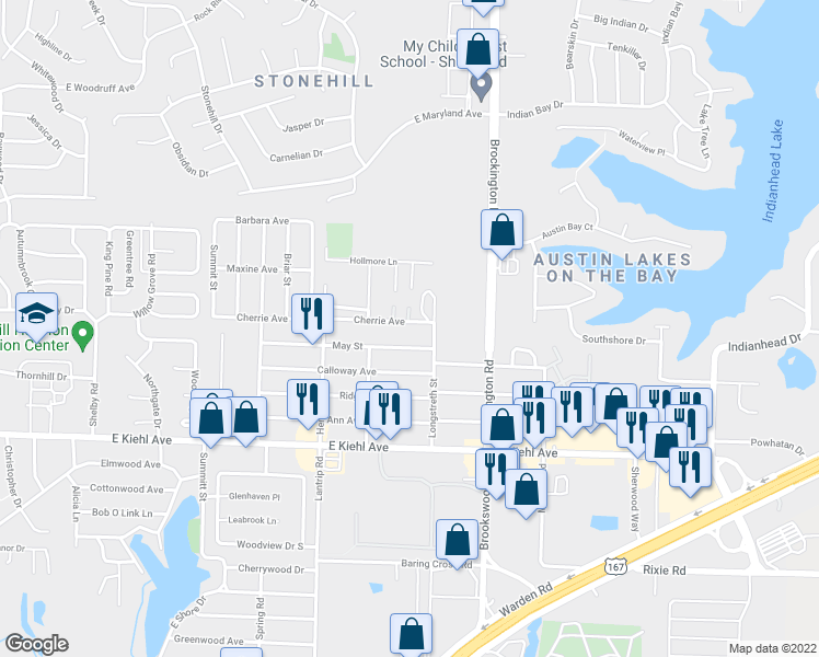 map of restaurants, bars, coffee shops, grocery stores, and more near 500 Cherrie Avenue in North Little Rock