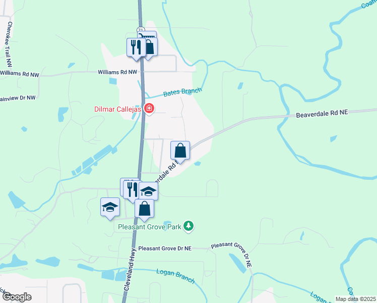 map of restaurants, bars, coffee shops, grocery stores, and more near 200 Beaverdale Road Northeast in Dalton