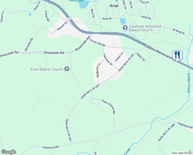 map of restaurants, bars, coffee shops, grocery stores, and more near 119 Mulberry Lane in Easley