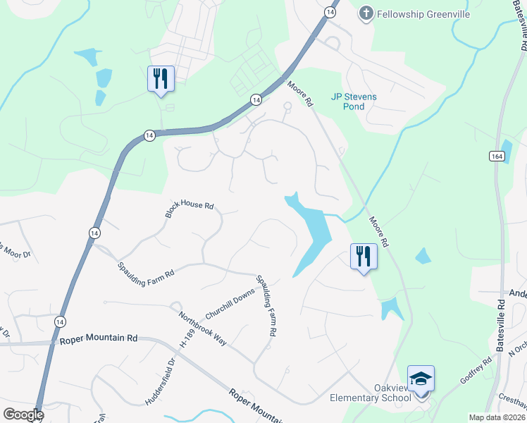 map of restaurants, bars, coffee shops, grocery stores, and more near 507 Spaulding Lake Drive in Greenville
