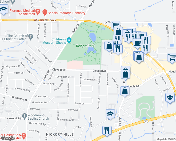 map of restaurants, bars, coffee shops, grocery stores, and more near 2599 Trenton Place in Florence