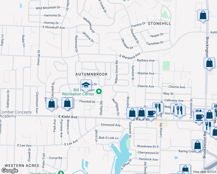 map of restaurants, bars, coffee shops, grocery stores, and more near 106 Willow Grove Road in Sherwood