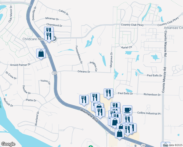 map of restaurants, bars, coffee shops, grocery stores, and more near 140 Orleans Drive in Maumelle