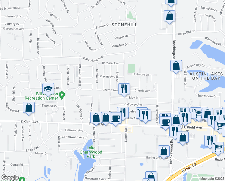 map of restaurants, bars, coffee shops, grocery stores, and more near 206 Cherrie Avenue in Sherwood