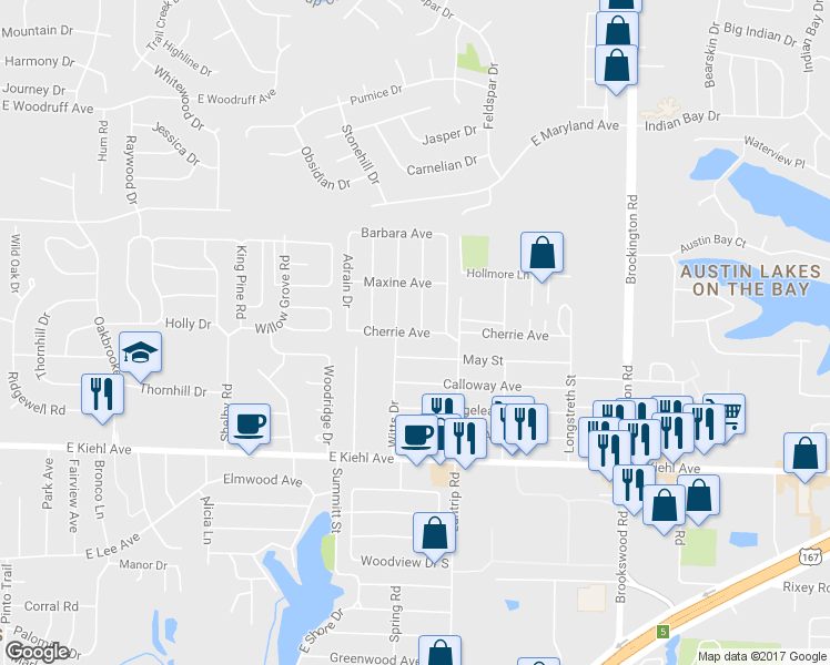 map of restaurants, bars, coffee shops, grocery stores, and more near 212 Cherrie Avenue in Sherwood