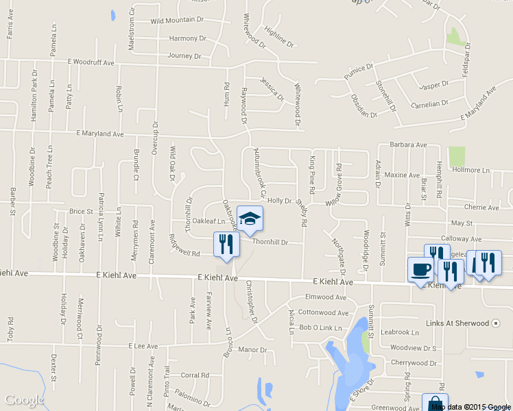 map of restaurants, bars, coffee shops, grocery stores, and more near 202 Autumnbrook Circle in Sherwood