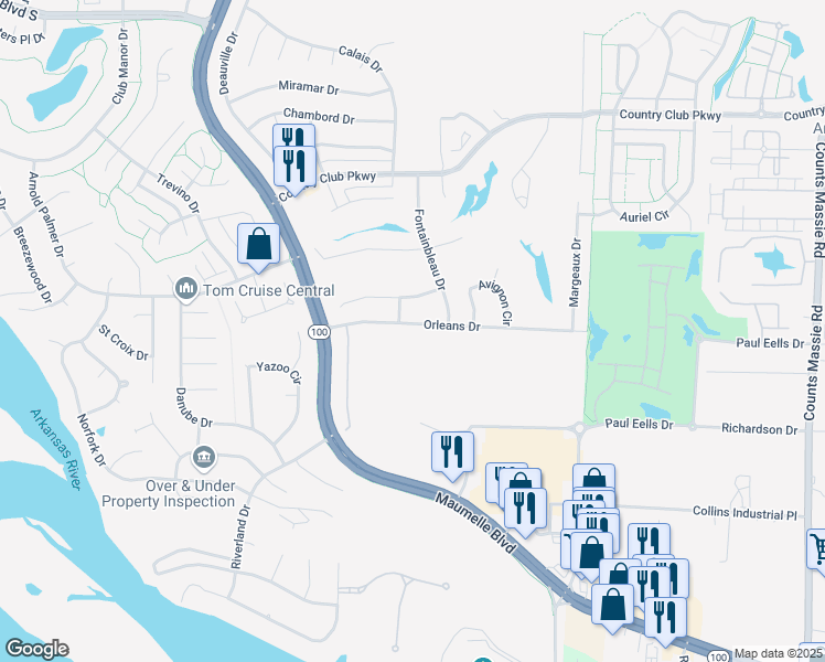 map of restaurants, bars, coffee shops, grocery stores, and more near 122 Orleans Drive in Maumelle