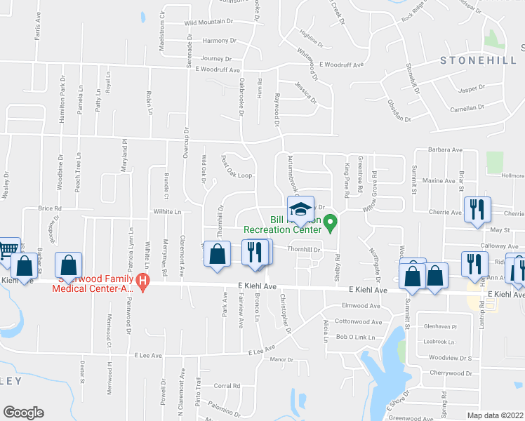 map of restaurants, bars, coffee shops, grocery stores, and more near 22 Oakbrooke Drive in Sherwood