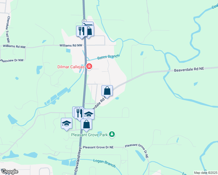 map of restaurants, bars, coffee shops, grocery stores, and more near 200 Beaverdale Road Northeast in Dalton
