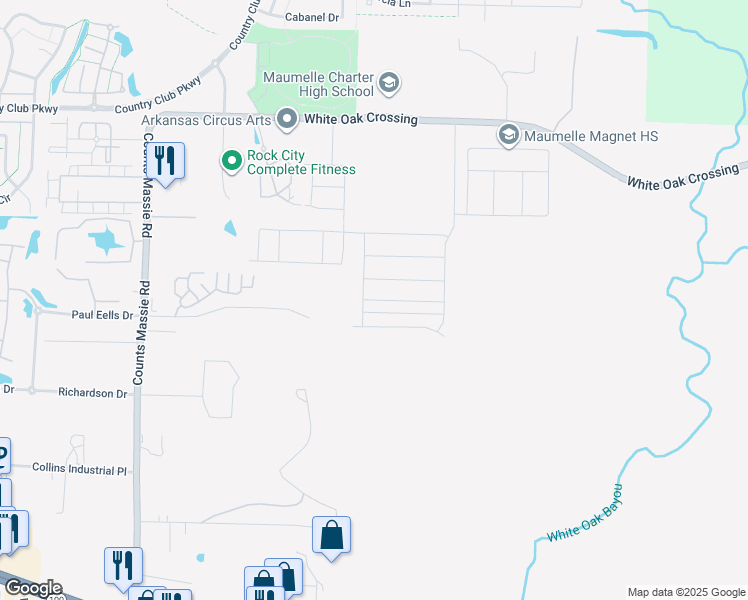 map of restaurants, bars, coffee shops, grocery stores, and more near 10605 Paul Eells Drive in North Little Rock