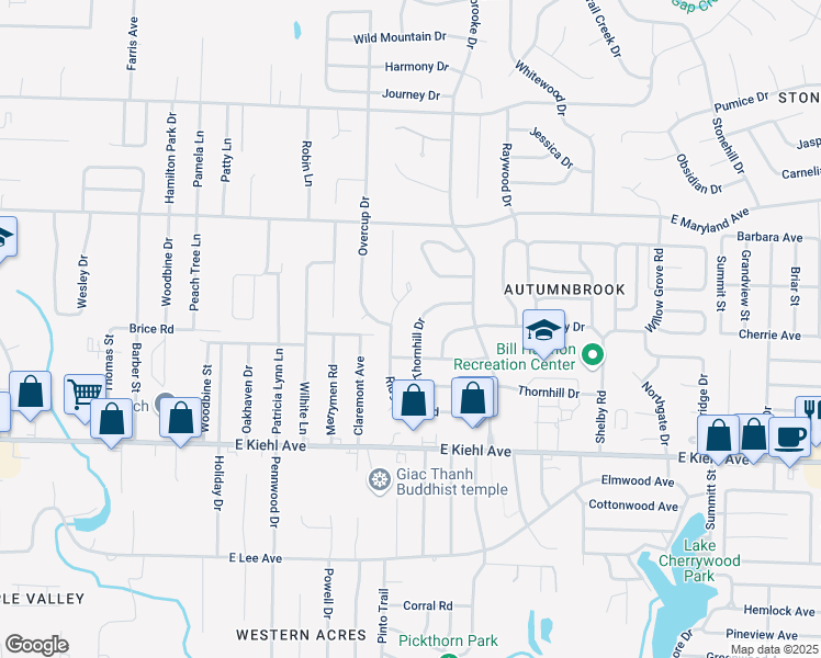 map of restaurants, bars, coffee shops, grocery stores, and more near 29 Thornhill Drive in Sherwood
