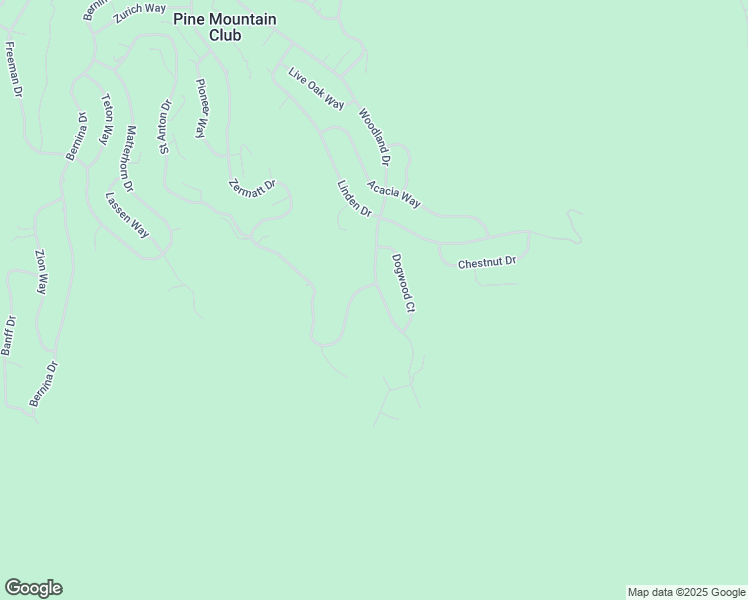 map of restaurants, bars, coffee shops, grocery stores, and more near 1509 Woodland Drive in Pine Mountain Club