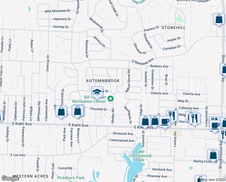 map of restaurants, bars, coffee shops, grocery stores, and more near 100 Shelby Road in Sherwood