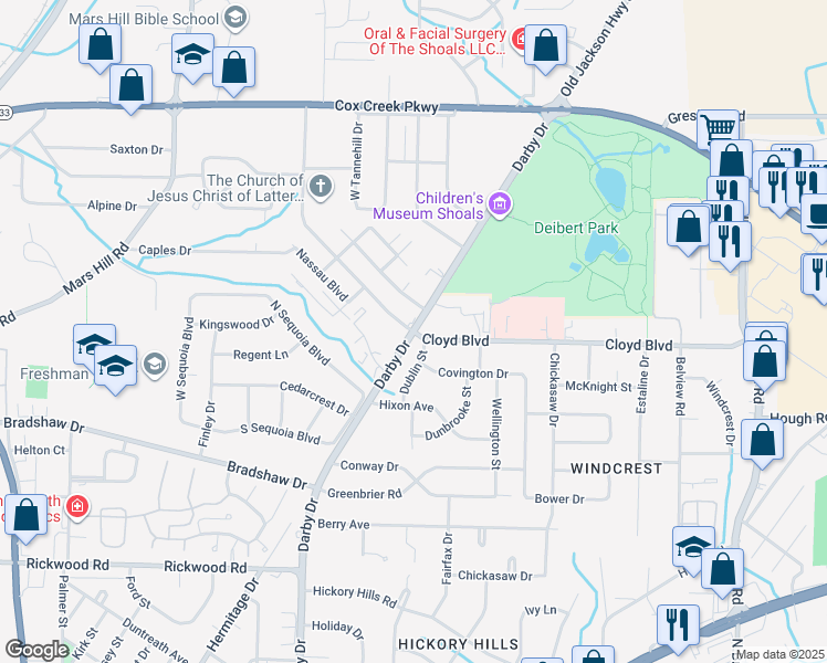 map of restaurants, bars, coffee shops, grocery stores, and more near County Road 47 in Florence