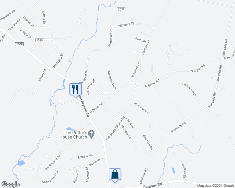 map of restaurants, bars, coffee shops, grocery stores, and more near 1162 North Bryan Road in Jacksonville