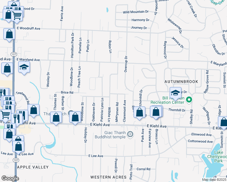 map of restaurants, bars, coffee shops, grocery stores, and more near 9004 Wilhite Lane in Sherwood