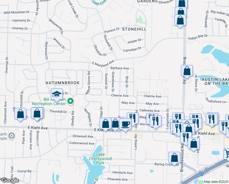 map of restaurants, bars, coffee shops, grocery stores, and more near 513 Grandview Street in Sherwood