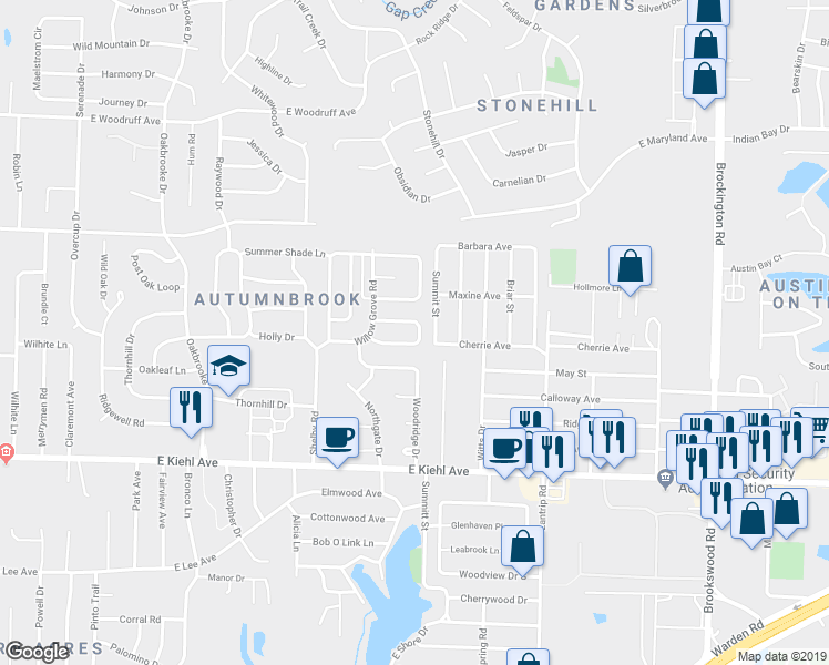 map of restaurants, bars, coffee shops, grocery stores, and more near 503 Summit Street in Sherwood