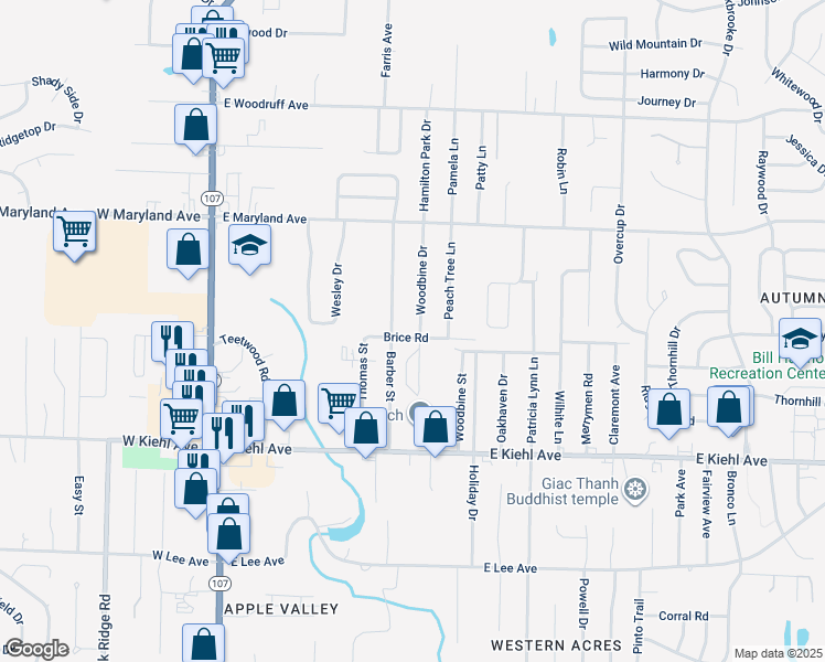 map of restaurants, bars, coffee shops, grocery stores, and more near 9008 Barber Street in Sherwood