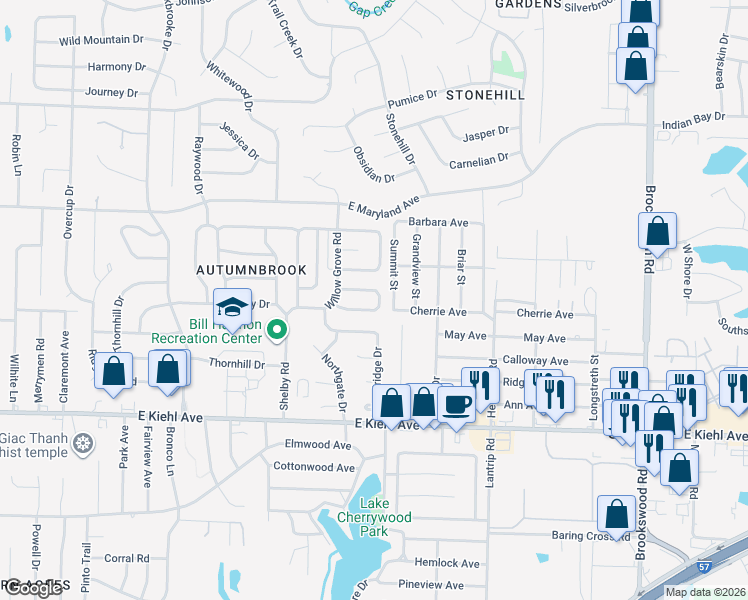 map of restaurants, bars, coffee shops, grocery stores, and more near 503 Summit Street in Sherwood