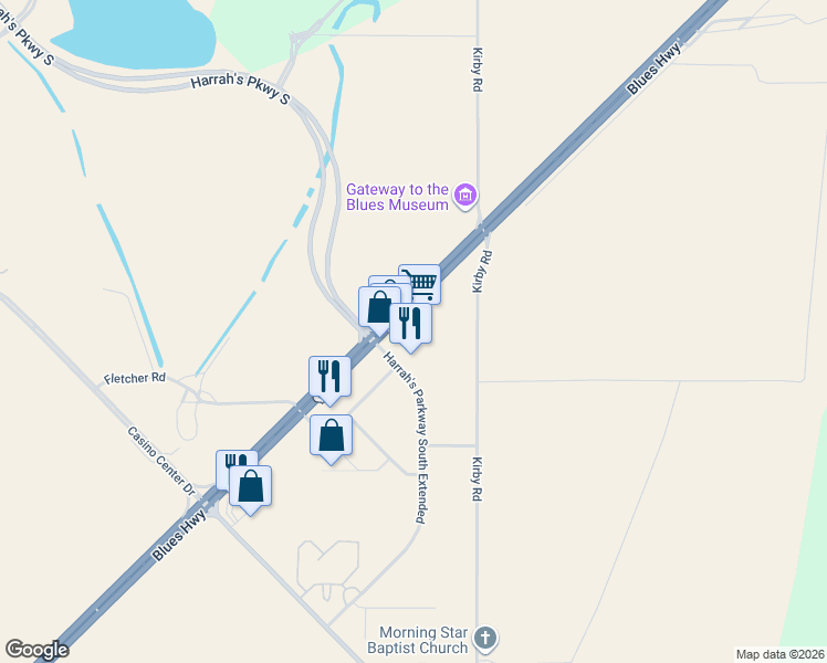 map of restaurants, bars, coffee shops, grocery stores, and more near 13336 U.S. 61 in Robinsonville