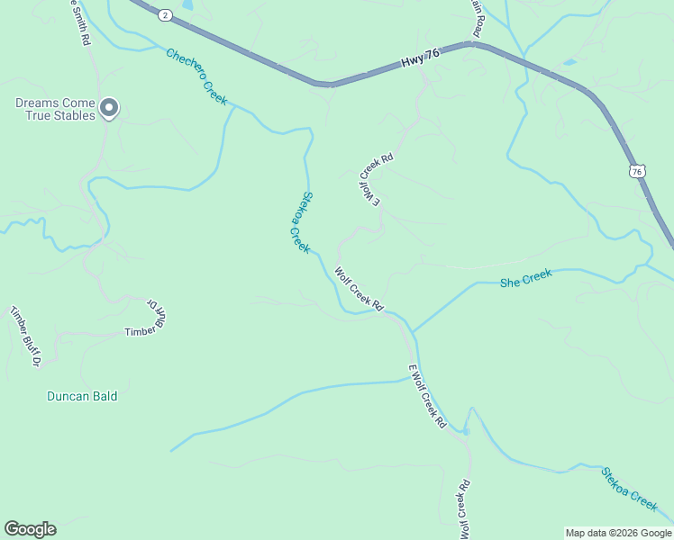 map of restaurants, bars, coffee shops, grocery stores, and more near Wolf Creek Road in Clayton