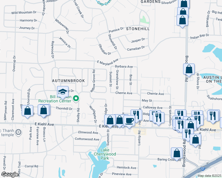 map of restaurants, bars, coffee shops, grocery stores, and more near 503 Summit Street in Sherwood
