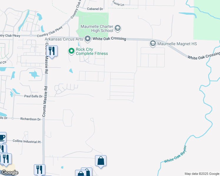 map of restaurants, bars, coffee shops, grocery stores, and more near 10609 Paul Eells Drive in North Little Rock