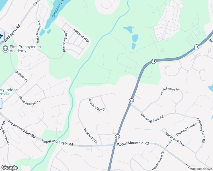 map of restaurants, bars, coffee shops, grocery stores, and more near 15 Rocky Creek Lane in Greenville
