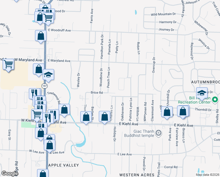 map of restaurants, bars, coffee shops, grocery stores, and more near 12231 Maryland Place in Sherwood