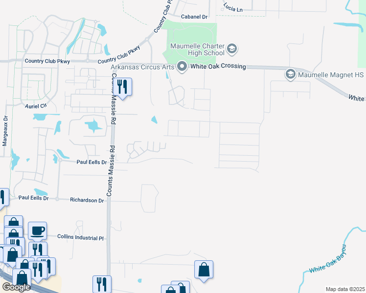 map of restaurants, bars, coffee shops, grocery stores, and more near 10609 Paul Eells Drive in North Little Rock