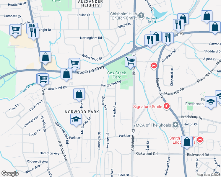 map of restaurants, bars, coffee shops, grocery stores, and more near 401 Hensley Court in Florence