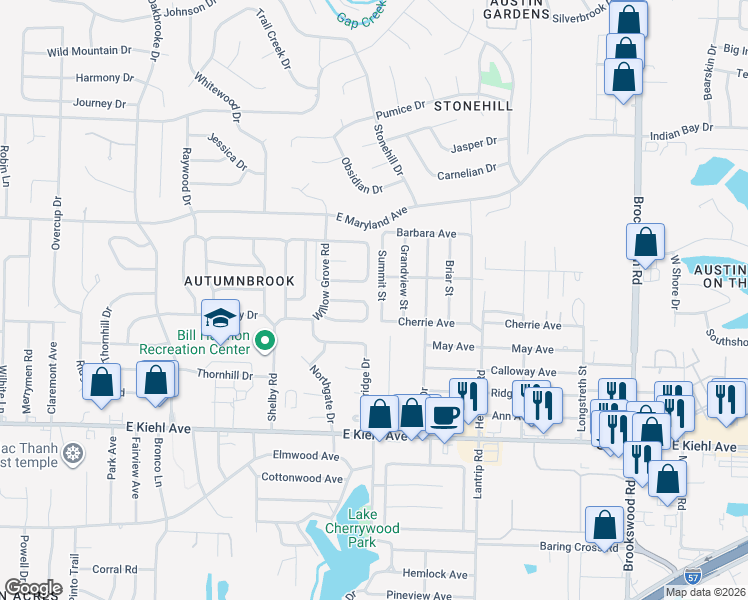 map of restaurants, bars, coffee shops, grocery stores, and more near 503 Summit Street in Sherwood