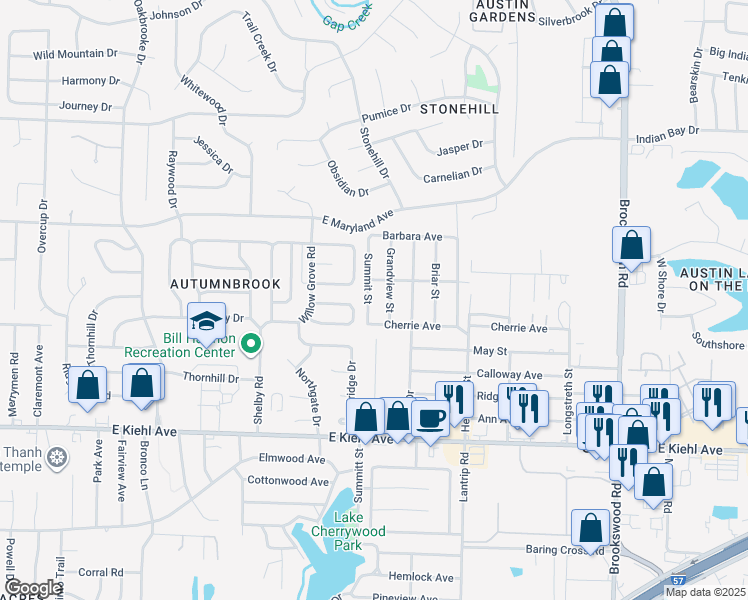 map of restaurants, bars, coffee shops, grocery stores, and more near 503 Summit Street in Sherwood