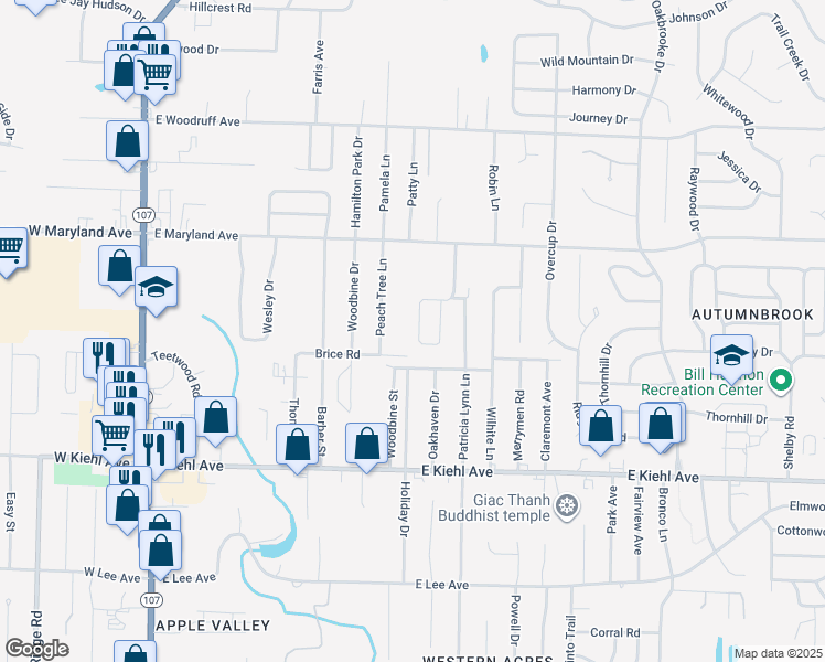 map of restaurants, bars, coffee shops, grocery stores, and more near 12231 Maryland Place in Sherwood